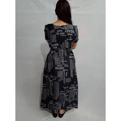 Women's Casual Crepe Half Sleeves Dress (Black)