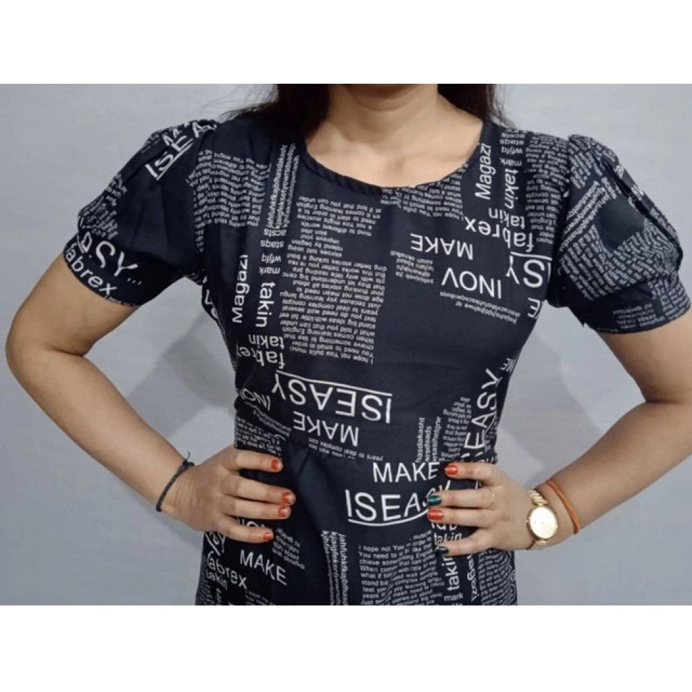 Women's Casual Crepe Half Sleeves Dress (Black)