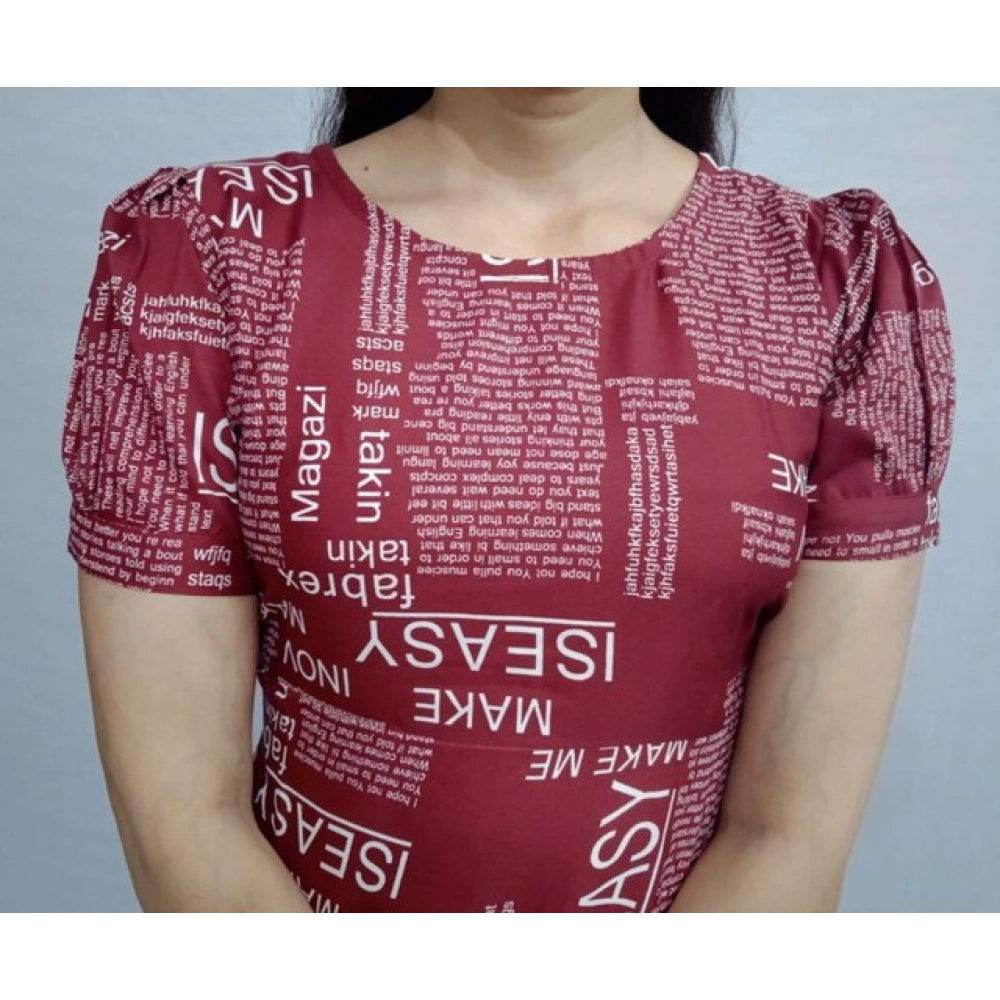 Women's Casual Crepe Half Sleeves Dress (Maroon)