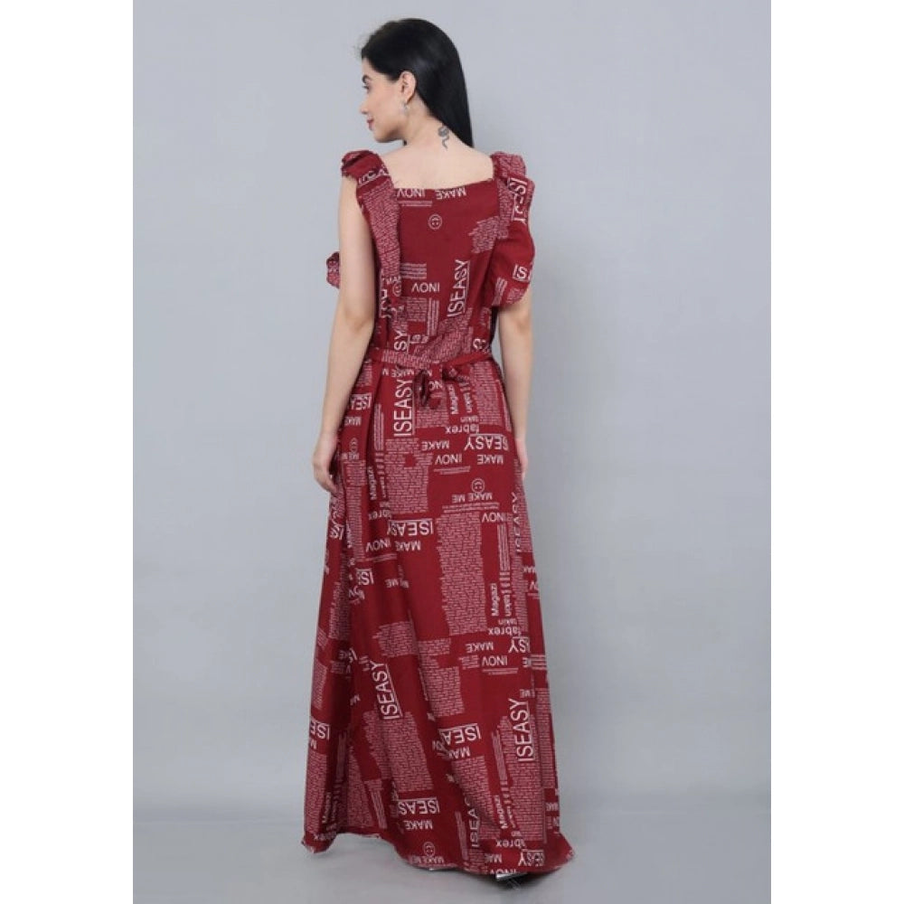 Women's Casual Crepe Sleeveless Dress (Maroon)