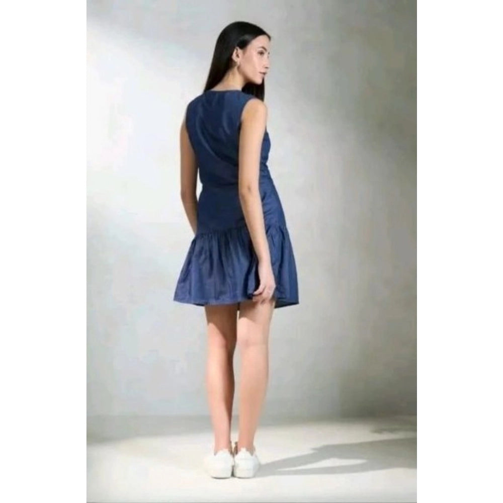 Women's Casual Denim Sleeveless Dress (Blue)