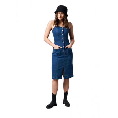 Women's Casual Denim Sleeveless Dress (Blue)