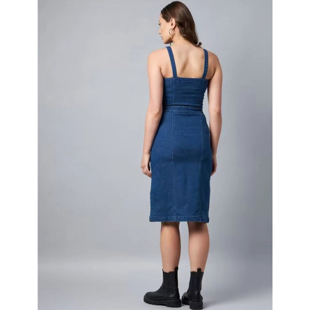 Women's Casual Denim Sleeveless Dress (Blue)