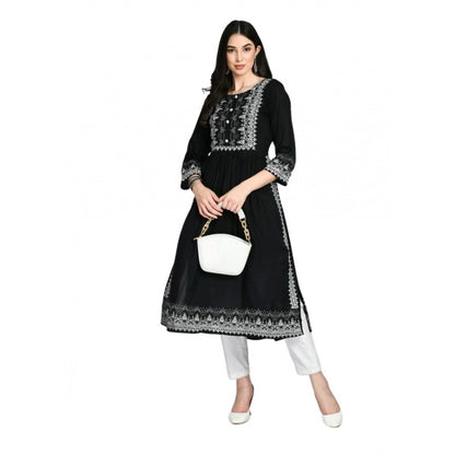Women's Casual Rayon 3-4th Sleeves Kurti (Black)