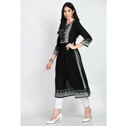Women's Casual Rayon 3-4th Sleeves Kurti (Black)