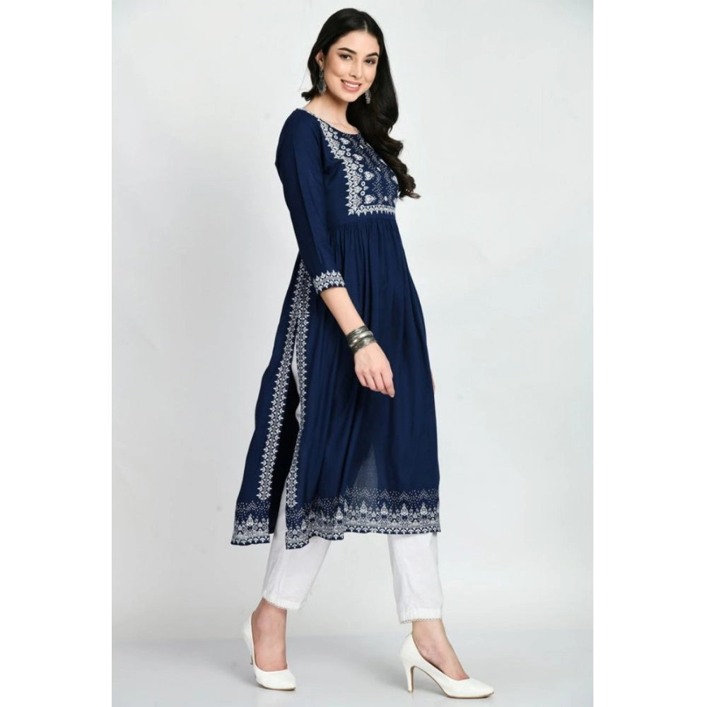 Women's Casual Rayon 3-4th Sleeves Kurti (Blue)
