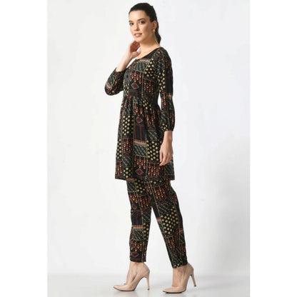 Women's Casual Crepe 3-4th Sleeves Cord Set (Black)