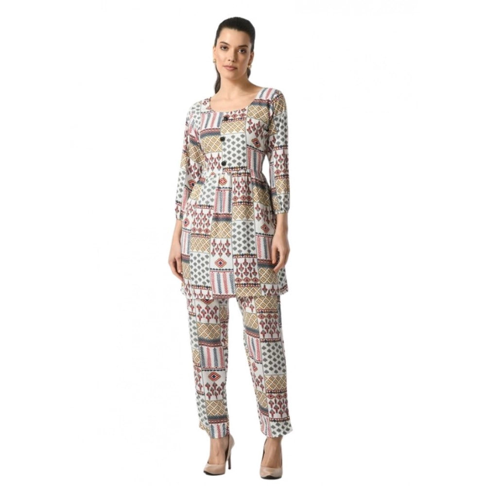 Women's Casual Crepe 3-4th Sleeves Cord Set (White)