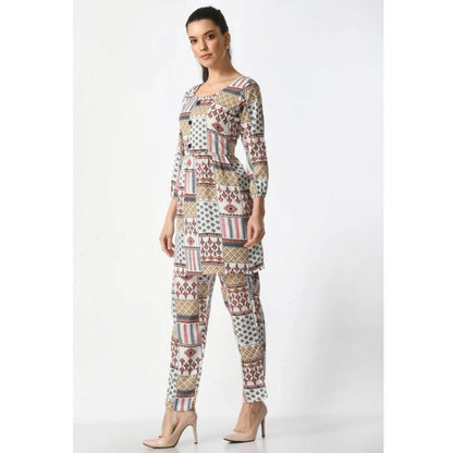 Women's Casual Crepe 3-4th Sleeves Cord Set (White)