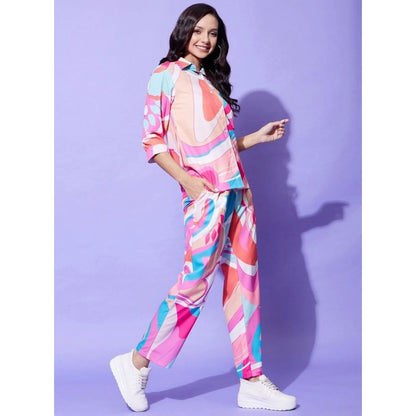 Women's Polyester Printed 3-4th Sleeve Co-Ord Set (Multicolor)
