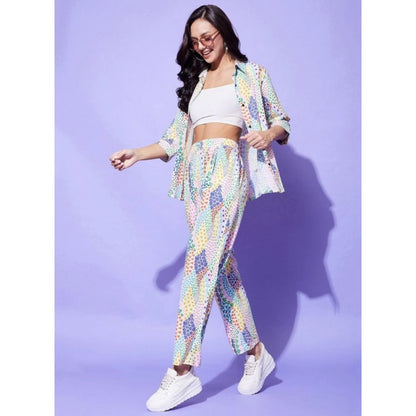 Women's Polyester Floral 3-4th Sleeve Co-Ord Set (Multicolor)