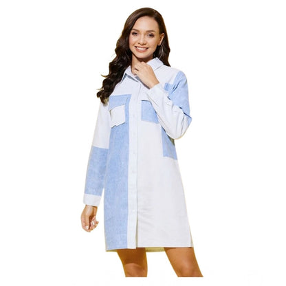 Women's Denim Solid Long Sleeves Dress (Blue)
