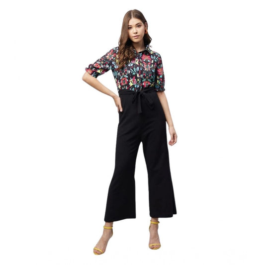 Women's Polyester Floral Short Sleeve Jumpsuit (Multicolor)