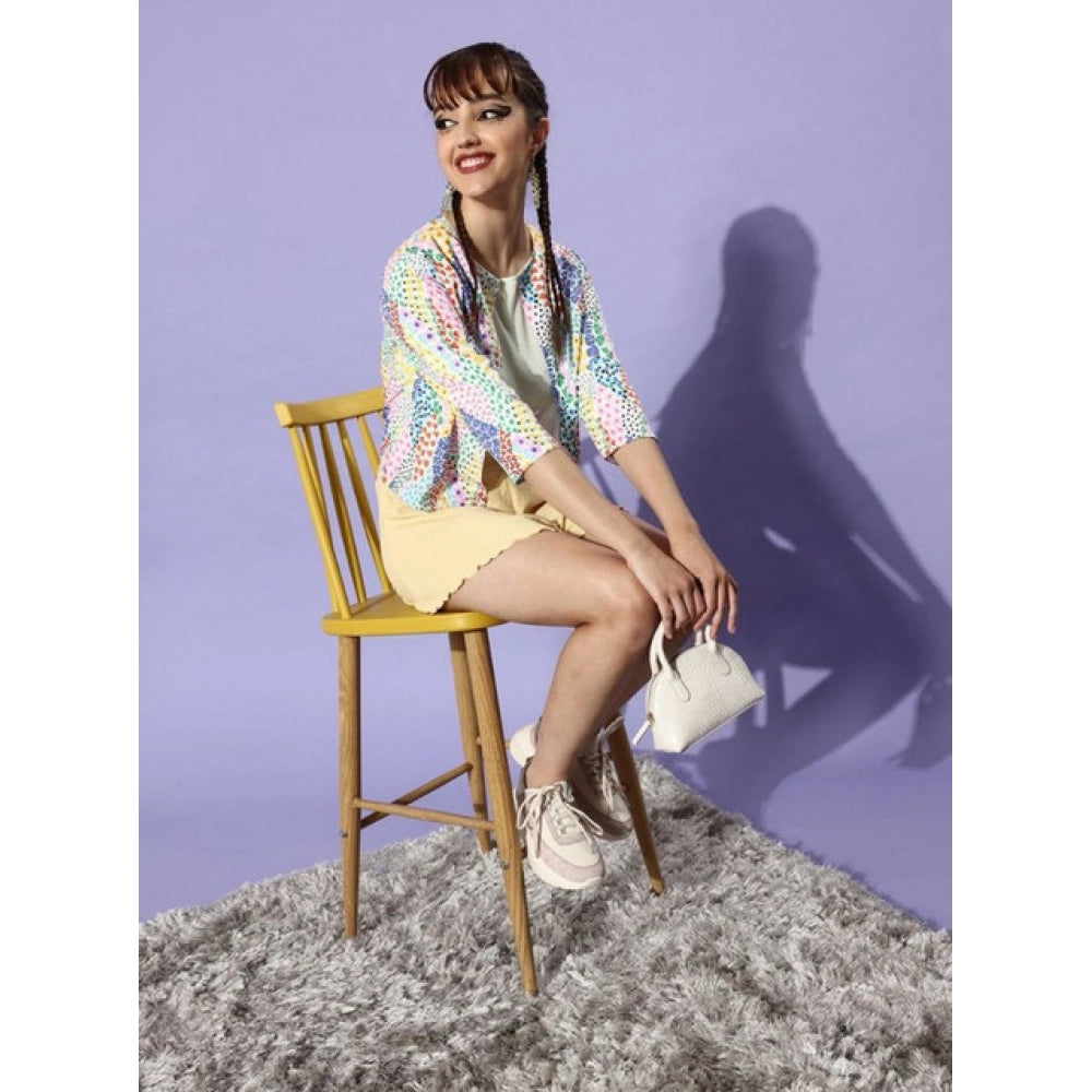 Women's Polyester Floral 3-4th Sleeves Shrug (Multicolor)