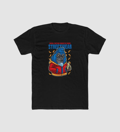 Men's Polyester Printed Round Neck Short Sleeve T-Shirt (Black)