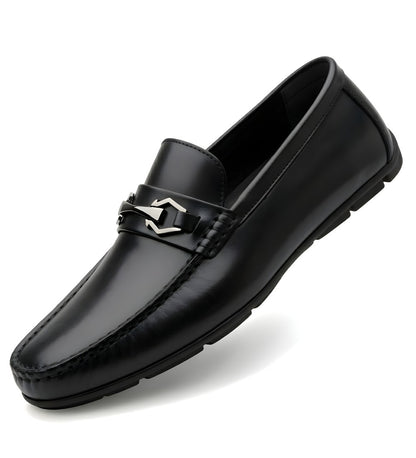 Men's Synthetic Leather Solid Slip-On Casual Loafers With Metal Bit (Black)