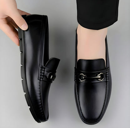 Men's Synthetic Leather Solid Slip-On Casual Loafers With Metal Bit (Black)