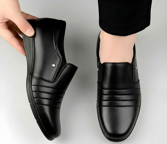 Men's Synthetic Leather Solid Slip-On Formal Shoes (Black)