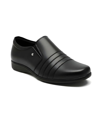 Men's Synthetic Leather Solid Slip-On Formal Shoes (Black)