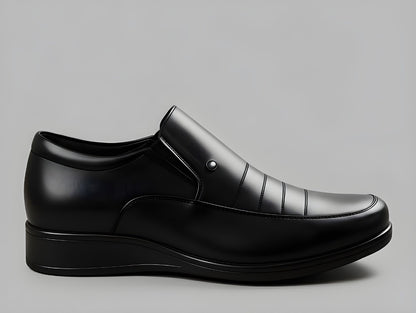 Men's Synthetic Leather Solid Slip-On Formal Shoes (Black)