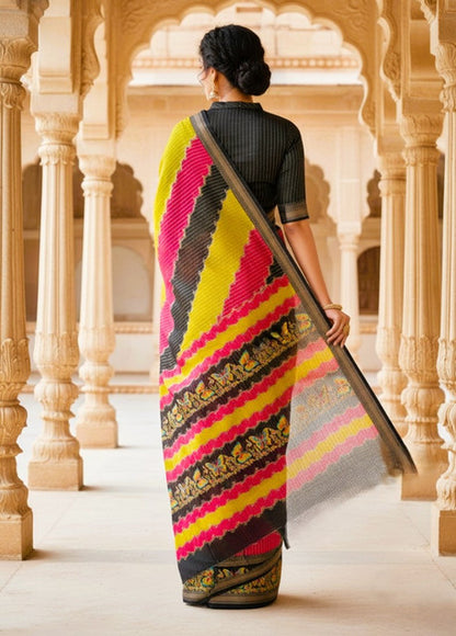 Generic Women's Silk Kalamkari Printed Saree With Unstitched Blouse - 5.5 Mtr (Multicolor)