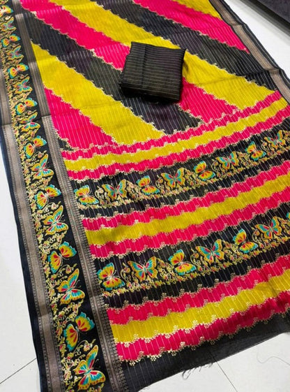 Generic Women's Silk Kalamkari Printed Saree With Unstitched Blouse - 5.5 Mtr (Multicolor)