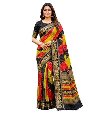 Generic Women's Silk Kalamkari Printed Saree With Unstitched Blouse - 5.5 Mtr (Multicolor)