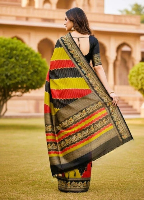 Generic Women's Silk Kalamkari Printed Saree With Unstitched Blouse - 5.5 Mtr (Multicolor)