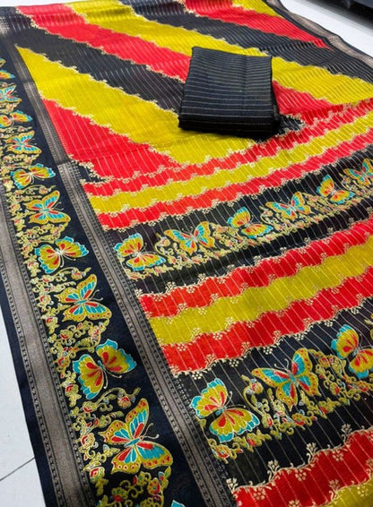 Generic Women's Silk Kalamkari Printed Saree With Unstitched Blouse - 5.5 Mtr (Multicolor)
