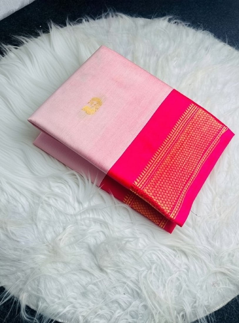 Generic Women's Cotton Silk Solid Saree With Unstitched Blouse - 5.5 Mtr (Pink)