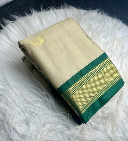 Generic Women's Cotton Silk Solid Saree With Unstitched Blouse - 5.5 Mtr (Beige-Green)