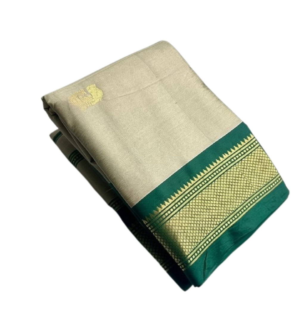 Generic Women's Cotton Silk Solid Saree With Unstitched Blouse - 5.5 Mtr (Beige-Green)
