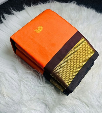 Generic Women's Cotton Silk Solid Saree With Unstitched Blouse - 5.5 Mtr (Orange-Brown)
