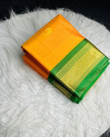 Generic Women's Cotton Silk Solid Saree With Unstitched Blouse - 5.5 Mtr (Yellow-Green)