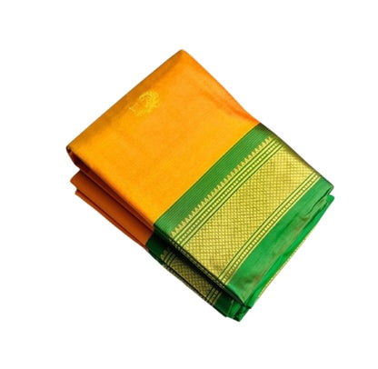 Generic Women's Cotton Silk Solid Saree With Unstitched Blouse - 5.5 Mtr (Yellow-Green)