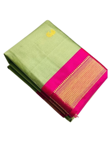 Generic Women's Cotton Silk Solid Saree With Unstitched Blouse - 5.5 Mtr (Light Green-Pink)