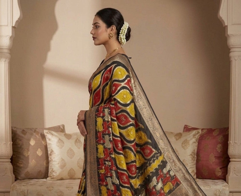 Generic Women's Art Silk Kalamkari Printed Saree With Unstitched Blouse - 5.5 Mtr (Multicolor)