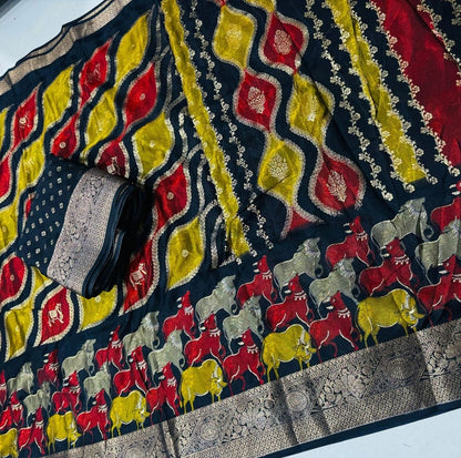 Generic Women's Art Silk Kalamkari Printed Saree With Unstitched Blouse - 5.5 Mtr (Multicolor)