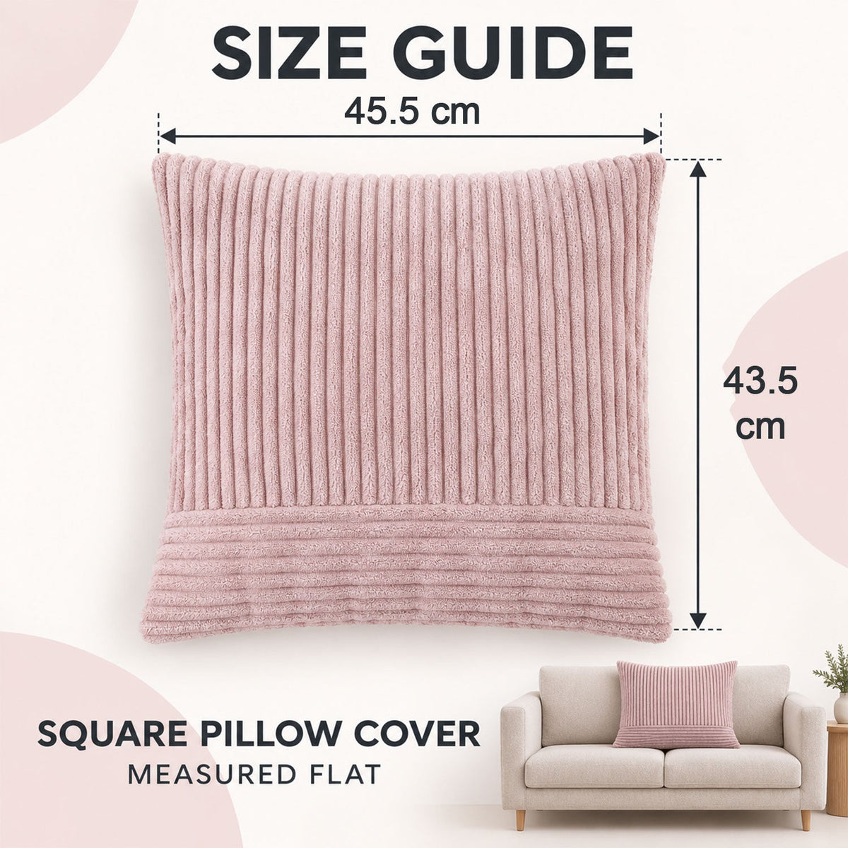 Soft Plush Corduroy Pillow Cover With Hidden Zipper (1 Pc 45 X 43 Cm)