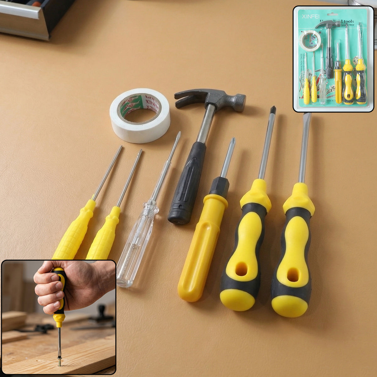 8 In 1 Hand Tool Kit Set Screwdriver Hammer Repair Tool Kit (1 Set  Mix Color Tap)