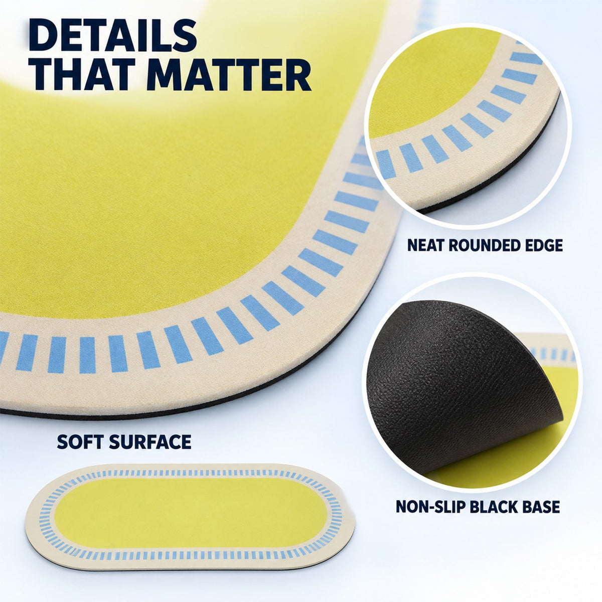 Striped Border Oval Shower Mat Bright Quick Dry Bathroom Rug (1 Pc 60x40 Cm)