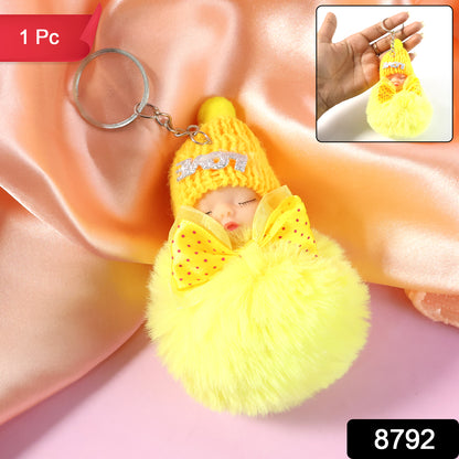 Cute Doll Plush Keychain With Soft Fur Ball (1 Pc)