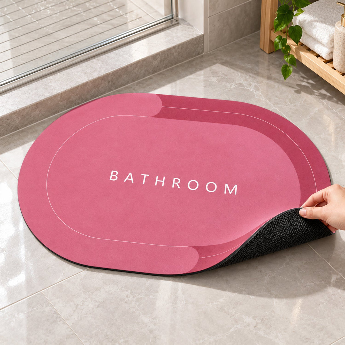 Two-tone Oval Bathroom Rug Water Absorbing Anti-skid Mat (1 Pc 58.5x39 Cm)