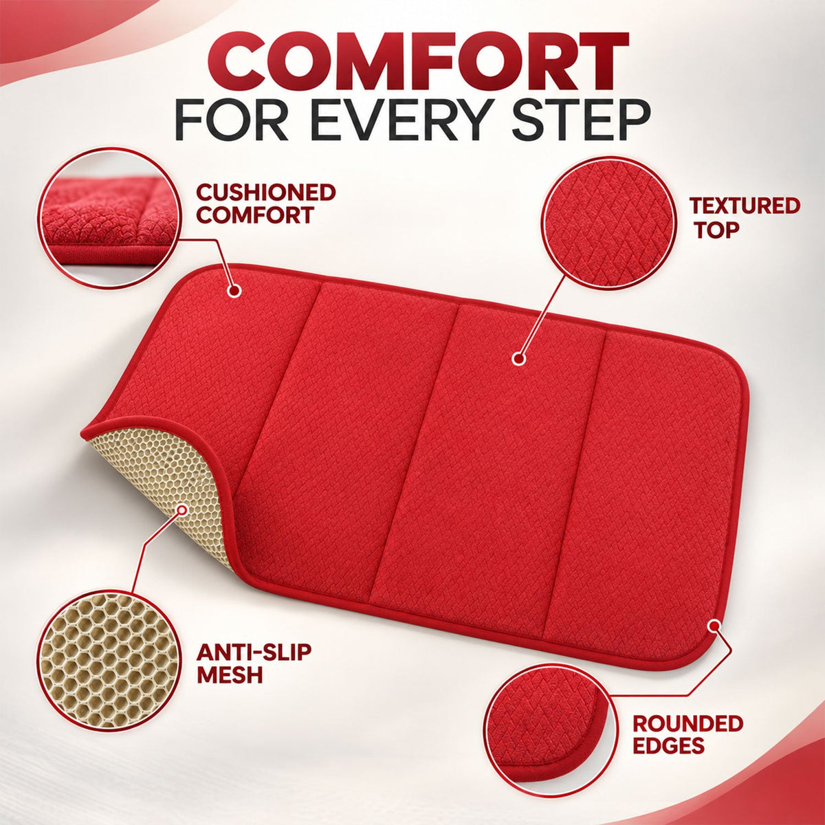 Padded Bathroom Floor Mat With Textured Top And Mesh Back (1 Pc 70x40 Cm)