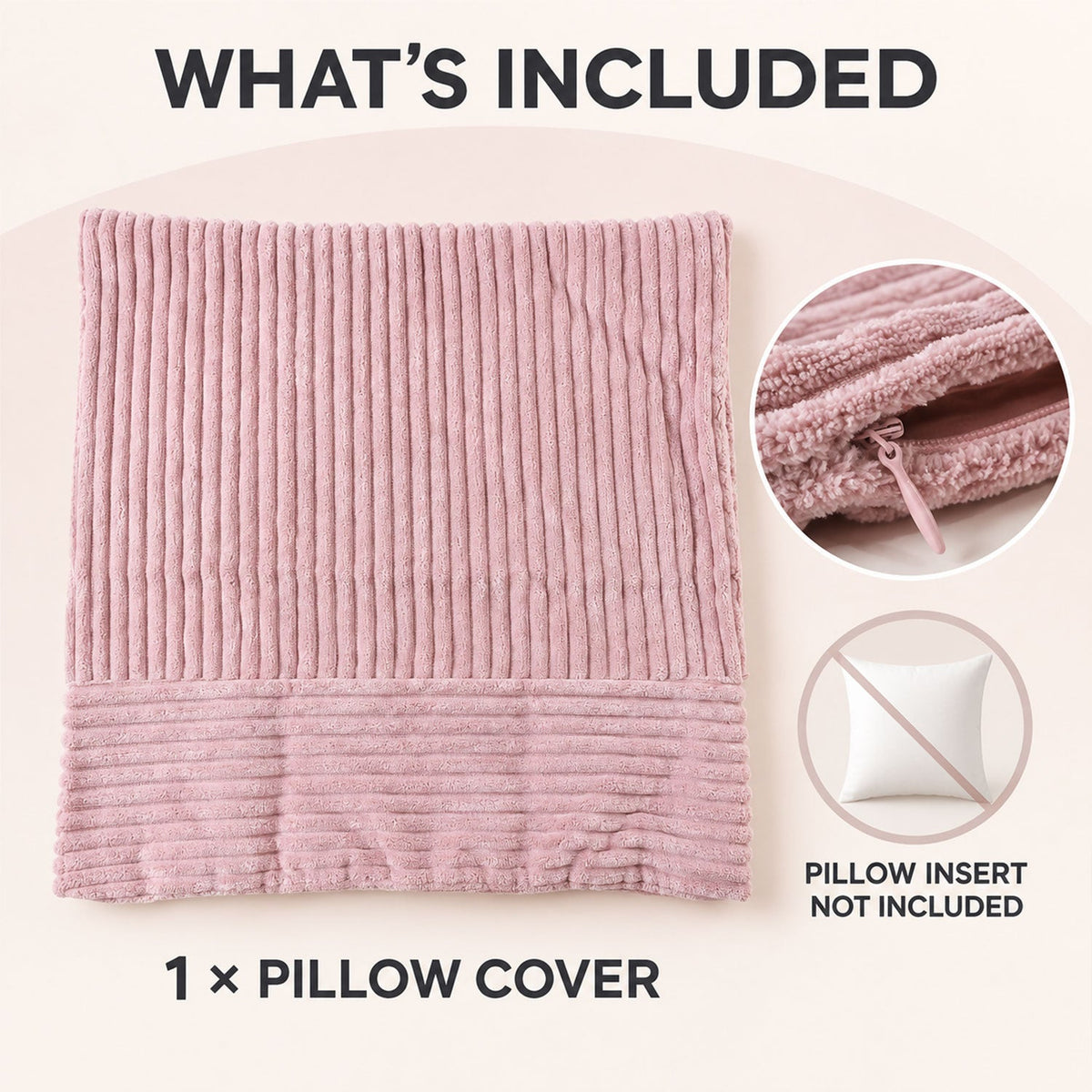 Soft Plush Corduroy Pillow Cover With Hidden Zipper (1 Pc 45 X 43 Cm)