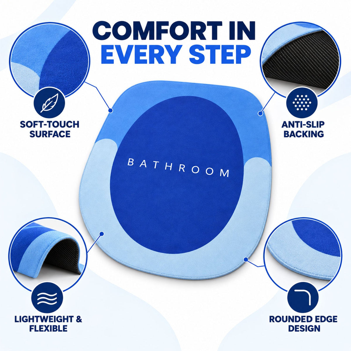 Rounded Circle Design Bath Rug Soft Anti-slip Shower Mat (1 Pc 40x44 Cm)