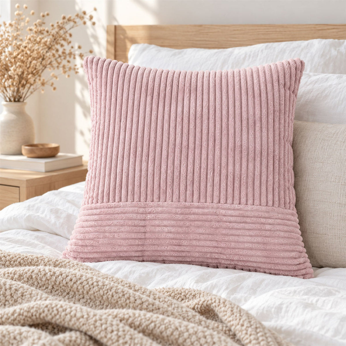 Soft Plush Corduroy Pillow Cover With Hidden Zipper (1 Pc 45 X 43 Cm)
