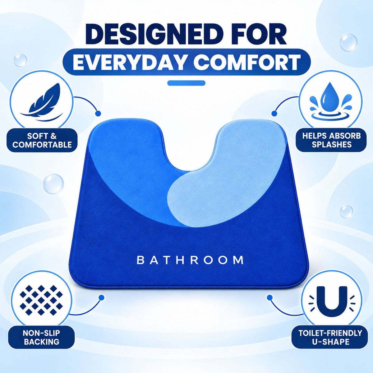 U Shape Toilet Contour Mat Anti-skid Absorbent Commode Rug (1 Pc 40x50 Cm)