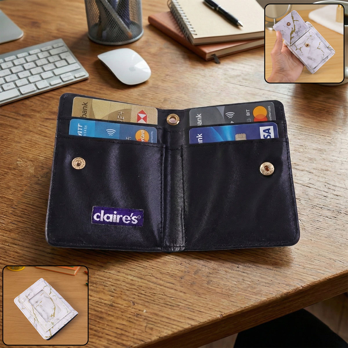Compact Marble Finish Snap Button Card Holder Wallet (1 Pc)