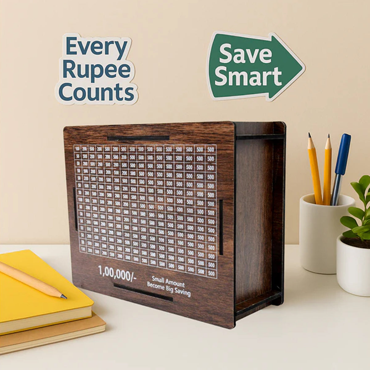 Big Wooden Savings Challenge Money Bank  Piggy Bank - (1 Pc)